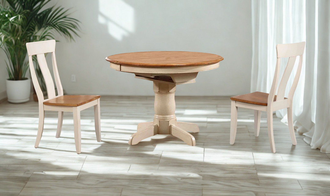 Iconic Furniture Round Antiqued Caramel Biscotti Dining Table Set-jennifer furniture