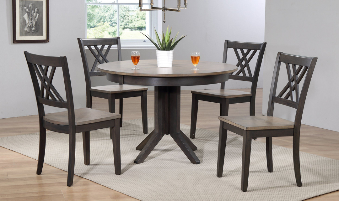 Iconic Furniture Antiqued Grey Stone & Black Stone 5-Piece Dining Set with Double X-Back Chairs-jennifer furniture