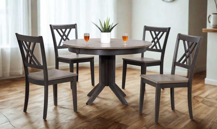 Iconic Furniture Antiqued Grey Stone & Black Stone 5-Piece Dining Set with Double X-Back Chairs-jennifer furniture