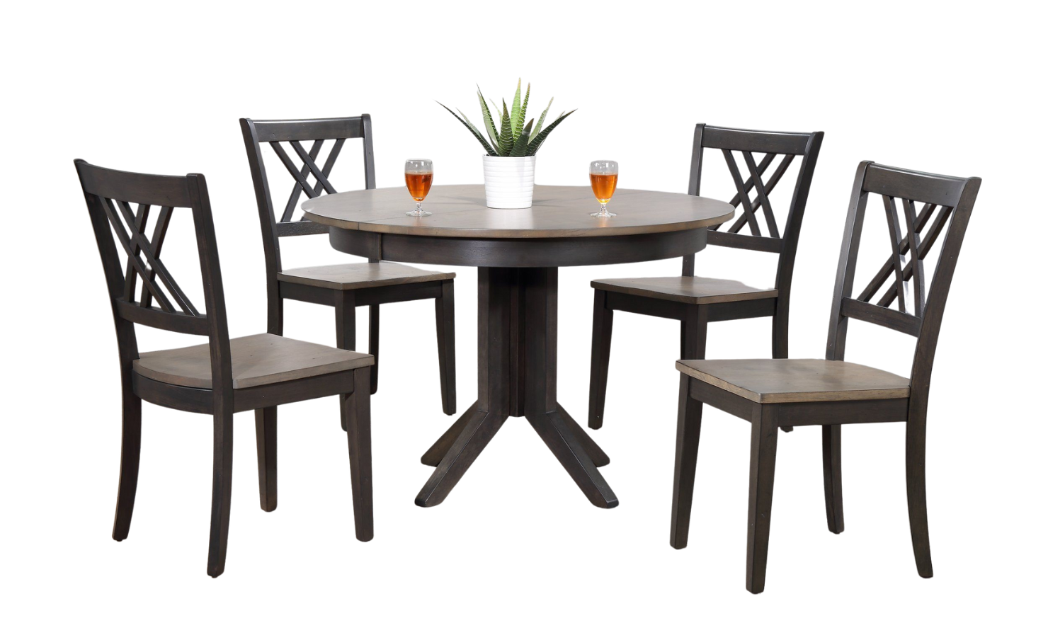 Iconic Furniture Antiqued Grey Stone & Black Stone 5-Piece Dining Set with Double X-Back Chairs-jennifer furniture