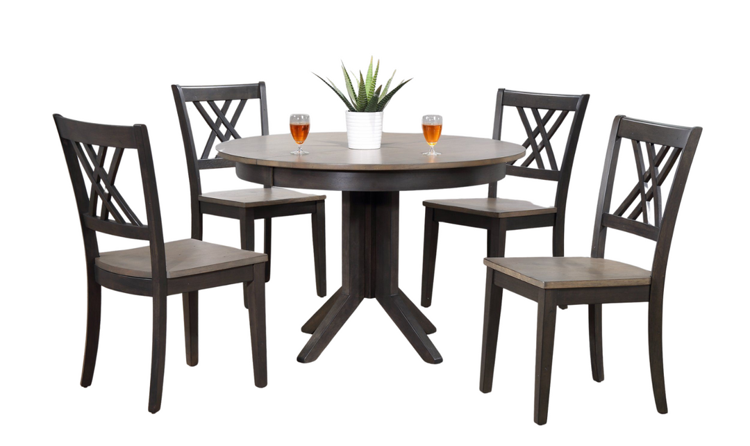 Iconic Furniture Antiqued Grey Stone & Black Stone 5-Piece Dining Set with Double X-Back Chairs-jennifer furniture