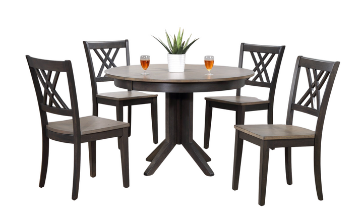 Iconic Furniture Antiqued Grey Stone & Black Stone 5-Piece Dining Set with Double X-Back Chairs-jennifer furniture