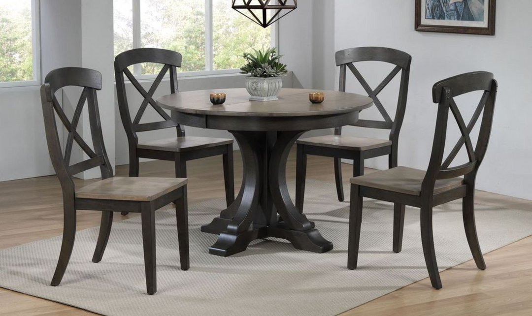 Iconic Furniture Antiqued Grey Stone/ Black Stone 5-Piece Dining Set with Single X-Back Chairs-jennifer furniture