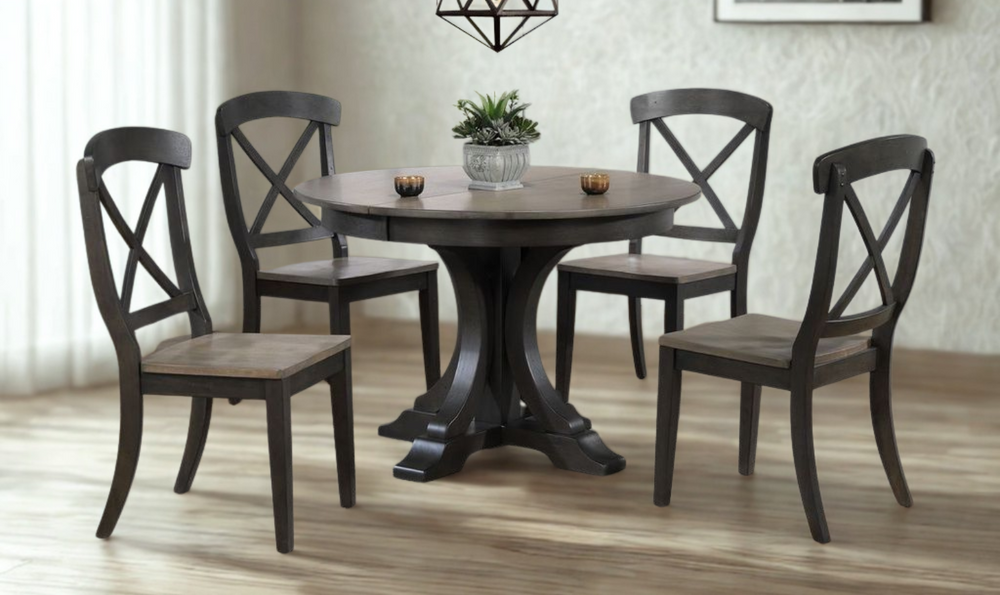 Iconic Furniture Antiqued Grey Stone/ Black Stone 5-Piece Dining Set with Single X-Back Chairs-jennifer furniture