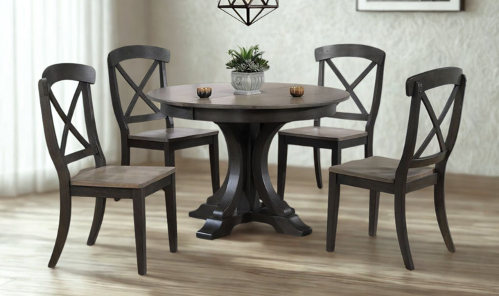 Iconic Furniture Antiqued Grey Stone/ Black Stone 5-Piece Dining Set with Single X-Back Chairs-jennifer furniture