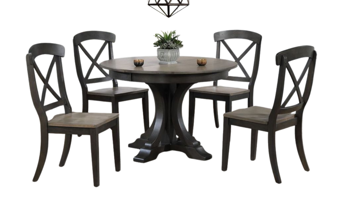 Iconic Furniture Antiqued Grey Stone/ Black Stone 5-Piece Dining Set with Single X-Back Chairs-jennifer furniture