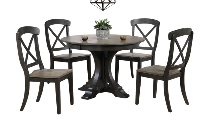 Iconic Furniture Antiqued Grey Stone/ Black Stone 5-Piece Dining Set with Single X-Back Chairs-jennifer furniture