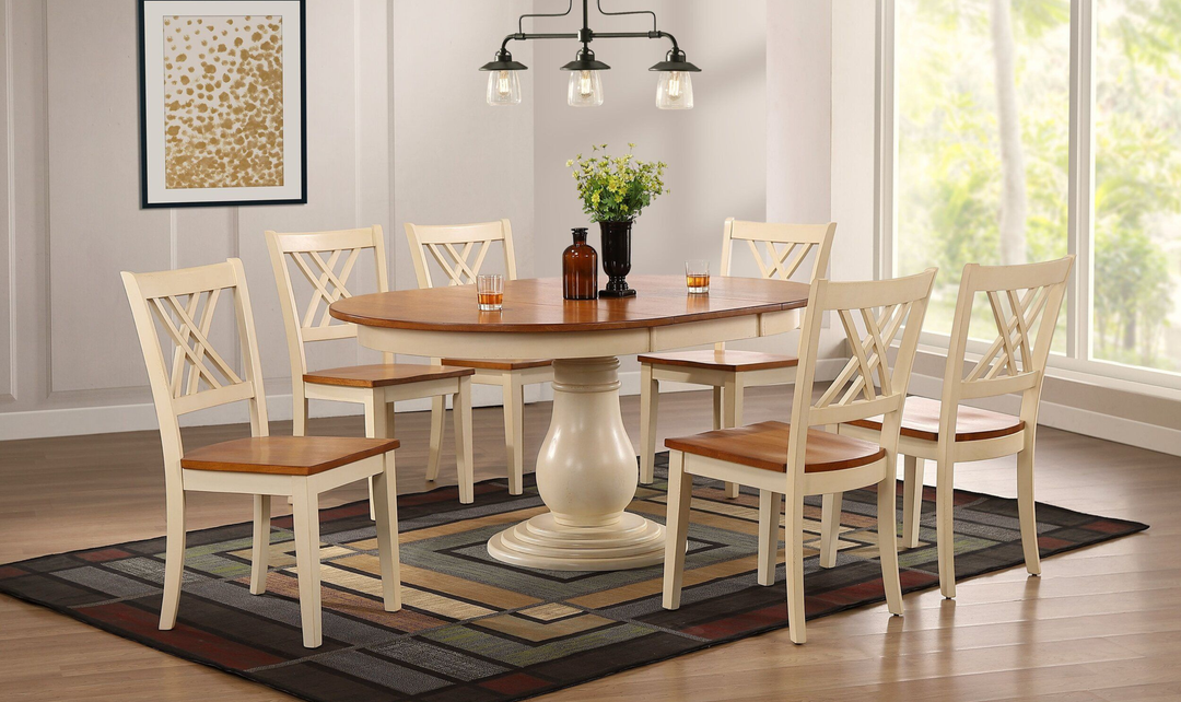 Iconic Furniture Bella Antiqued Caramel & Biscotti Double X-Back 7-Piece Dining Set-jennifer furniture