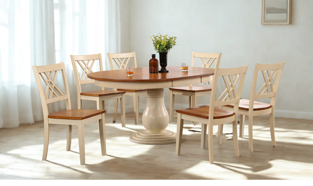 Iconic Furniture Bella Antiqued Caramel & Biscotti Double X-Back 7-Piece Dining Set-jennifer furniture