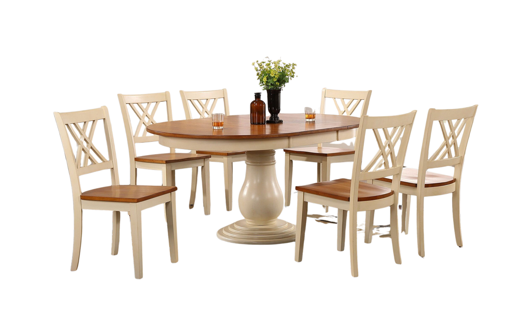Iconic Furniture Bella Antiqued Caramel & Biscotti Double X-Back 7-Piece Dining Set-jennifer furniture