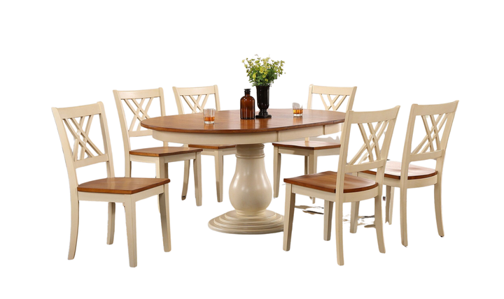 Iconic Furniture Bella Antiqued Caramel & Biscotti Double X-Back 7-Piece Dining Set-jennifer furniture