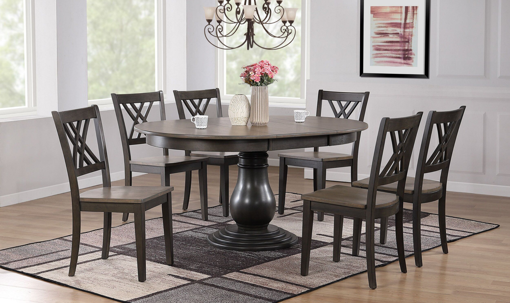 Iconic Furniture Bella Antiqued Gray Stone & Black Stone Double X-Back Dining Set-jennifer furniture