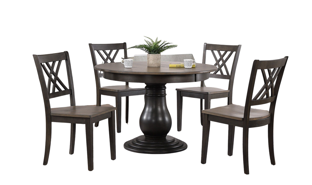 Iconic Furniture Bella Antiqued Gray Stone & Black Stone Double X-Back Dining Set-jennifer furniture