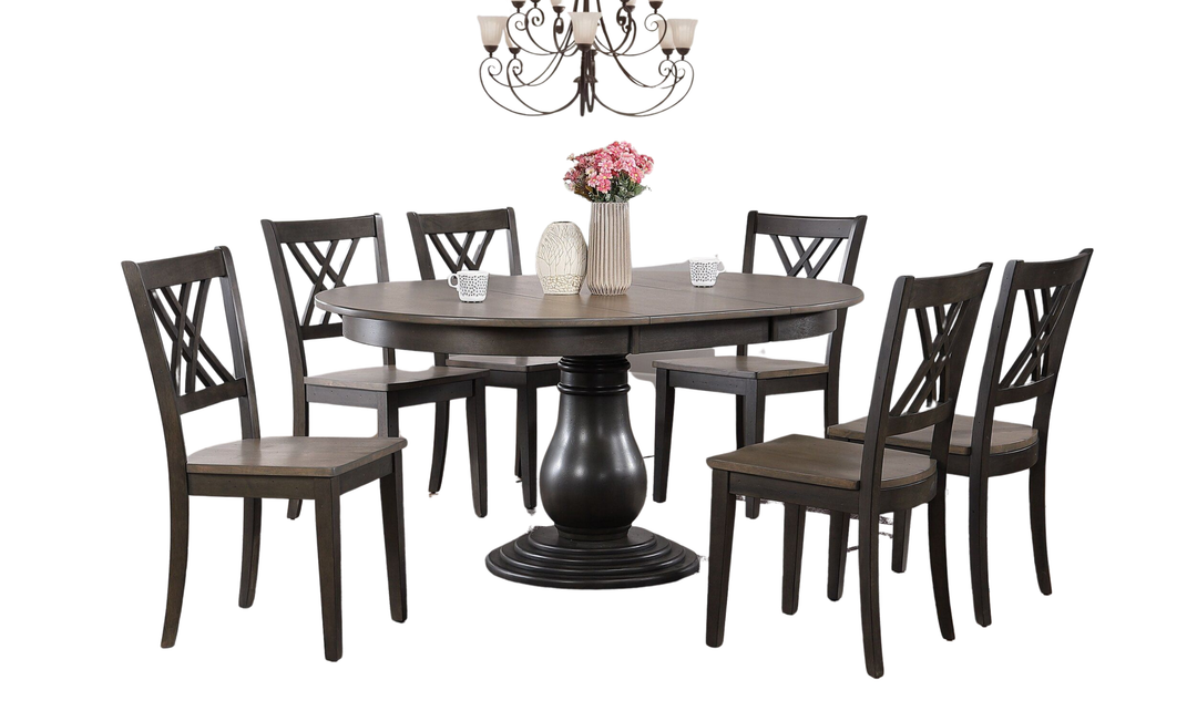Iconic Furniture Bella Antiqued Gray Stone & Black Stone Double X-Back Dining Set-jennifer furniture