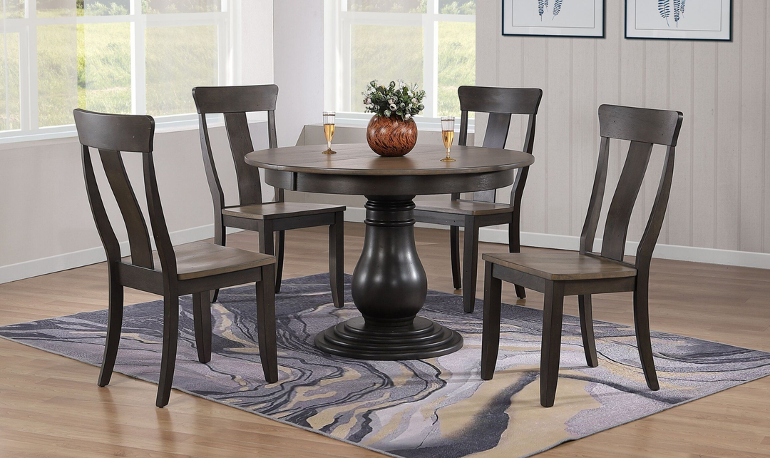 Iconic Furniture Bella Antiqued Grey Stone & Black Stone Panel Back Dining Set-jennifer furniture