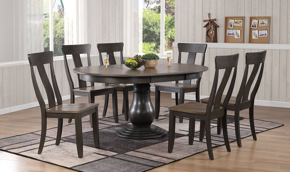 Iconic Furniture Bella Antiqued Grey Stone & Black Stone Panel Back Dining Set-jennifer furniture