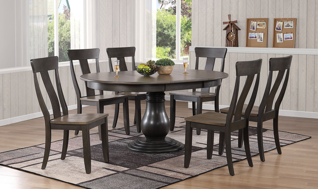 Iconic Furniture Bella Antiqued Grey Stone & Black Stone Panel Back Dining Set-jennifer furniture