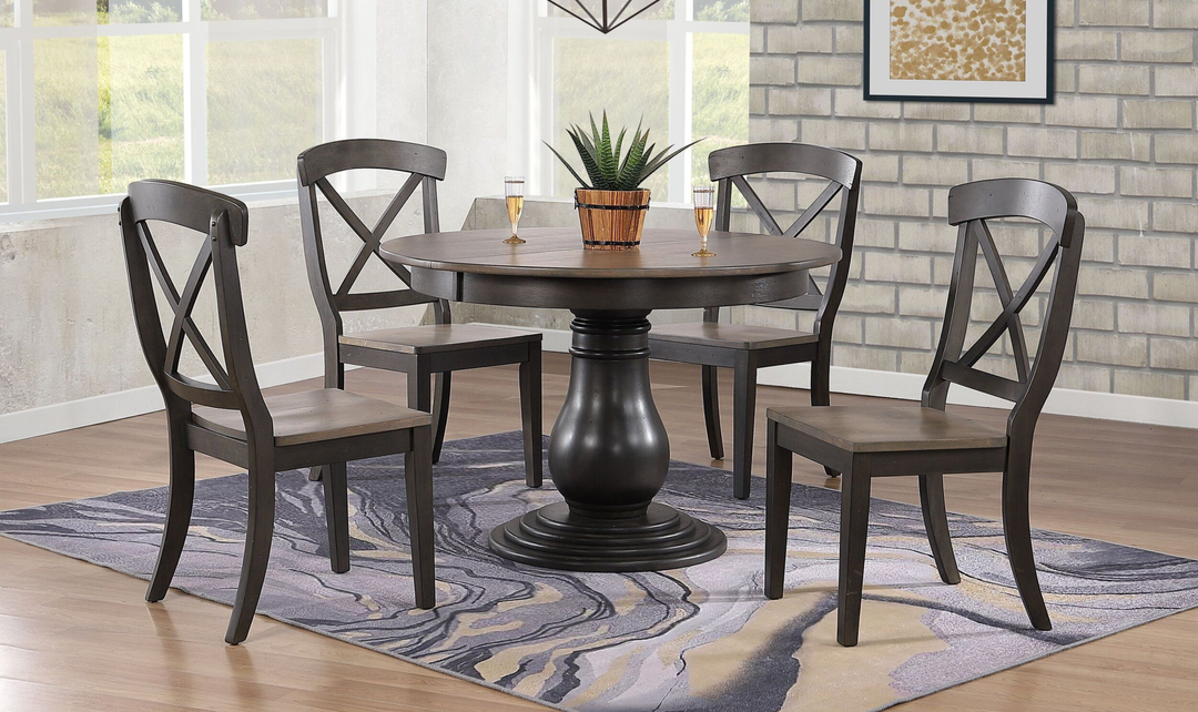 Iconic Furniture Bella Antiqued Grey Stone & Black Stone Transitional X-Back Dining Set-jennifer furniture