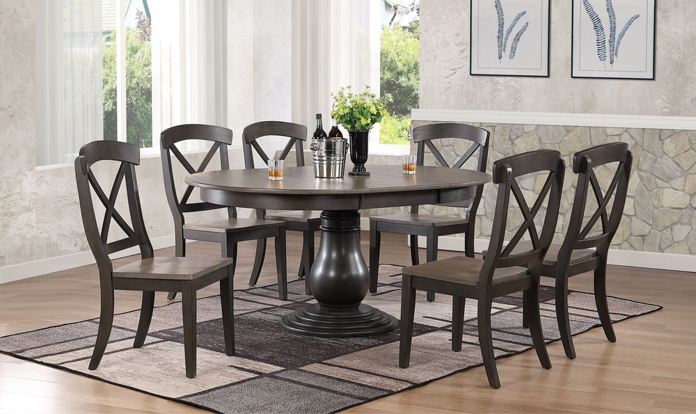 Iconic Furniture Bella Antiqued Grey Stone & Black Stone Transitional X-Back Dining Set-jennifer furniture