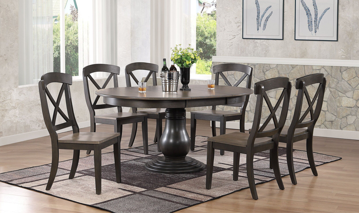 Iconic Furniture Bella Antiqued Grey Stone & Black Stone Transitional X-Back Dining Set-jennifer furniture