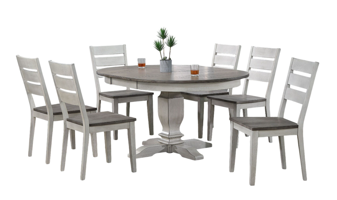 Iconic Furniture Company Transitional Table In Ash & Stormy White With Contemporary Ladder Back Chairs 7- Piece Dining Set-jennifer furniture