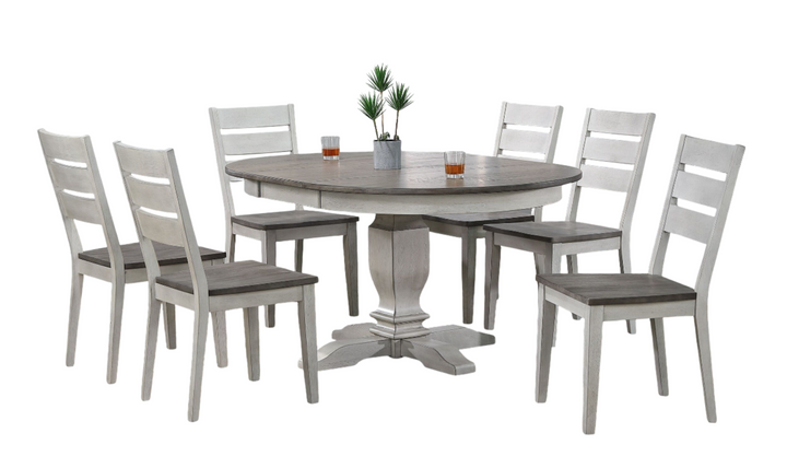 Iconic Furniture Company Transitional Table In Ash & Stormy White With Contemporary Ladder Back Chairs 7- Piece Dining Set-jennifer furniture