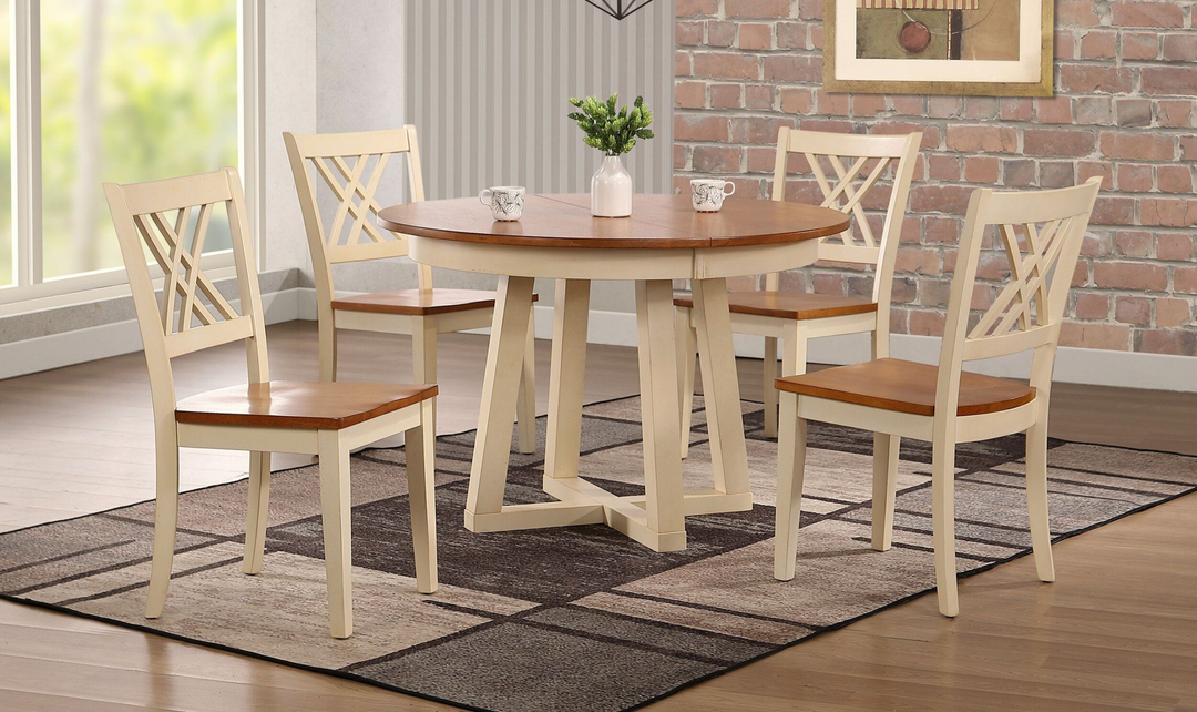 Iconic Furniture Cross Antiqued Caramel & Biscotti Double X-Back Dining Set-jennifer furniture