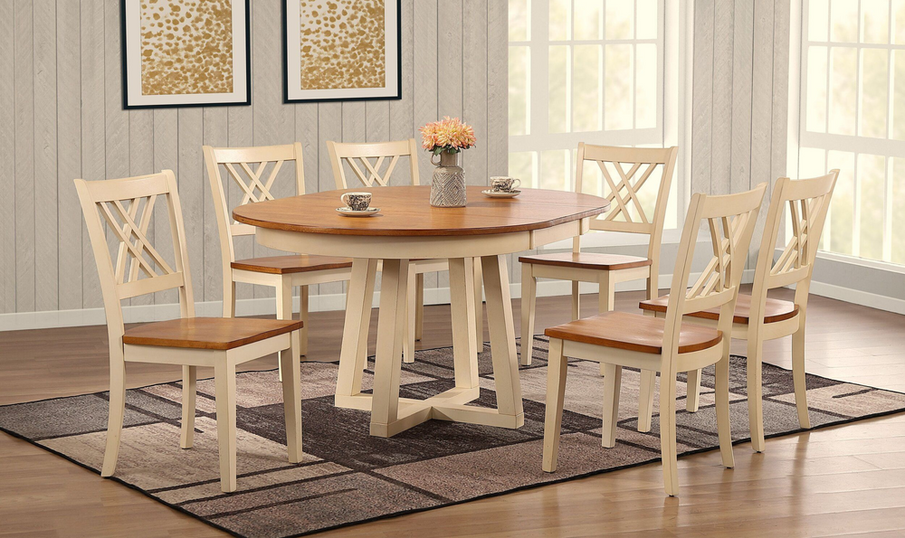 Iconic Furniture Cross Antiqued Caramel & Biscotti Double X-Back Dining Set-jennifer furniture