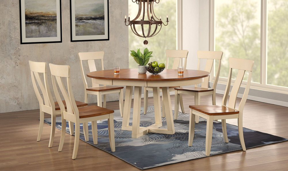 Iconic Furniture Cross Antiqued Caramel & Biscotti Panel Back Dining Set-jennifer furniture