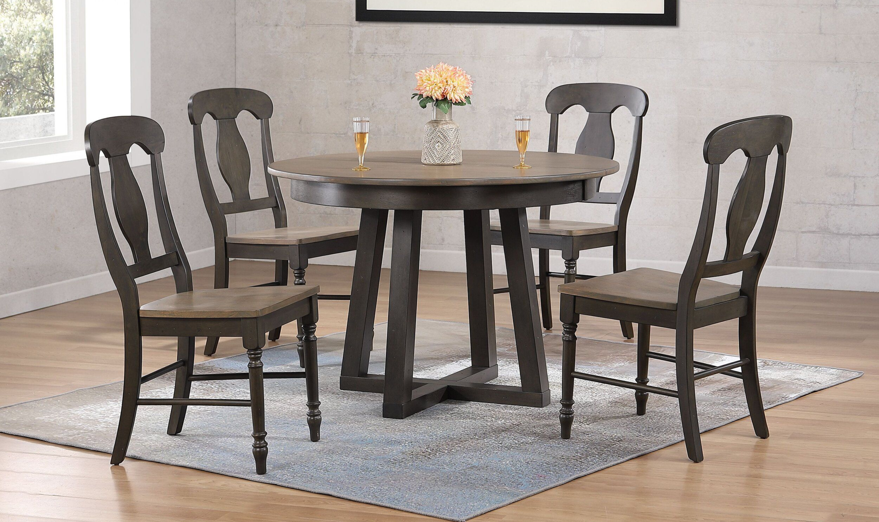 Iconic Furniture Cross Antiqued Grey Stone Black Stone Napoleon Back Dining Set-jennifer furniture