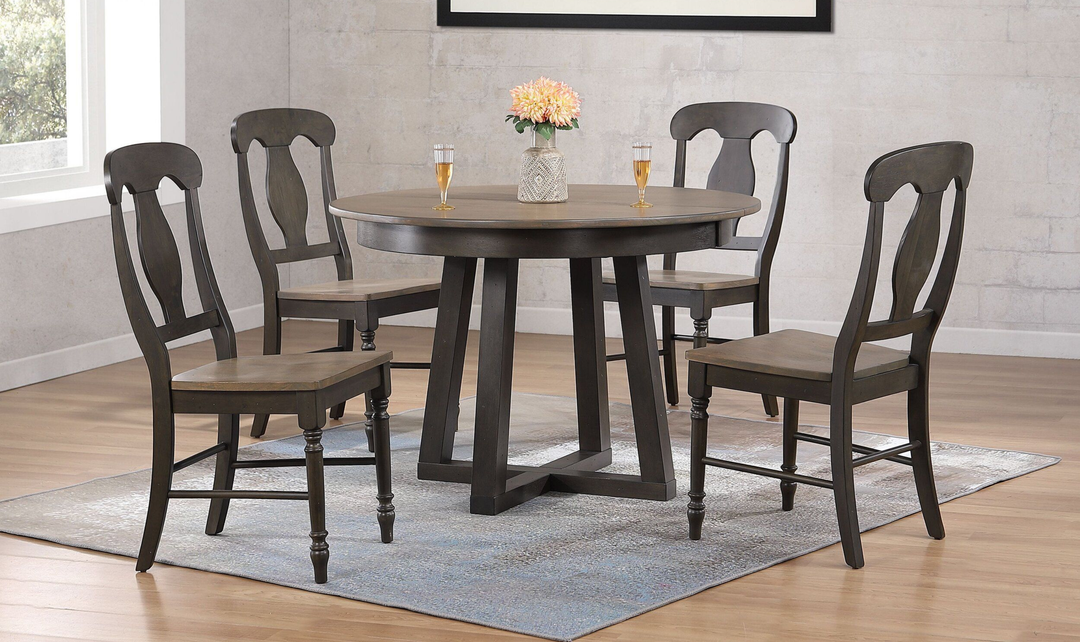 Iconic Furniture Cross Antiqued Grey Stone Black Stone Napoleon Back Dining Set-jennifer furniture