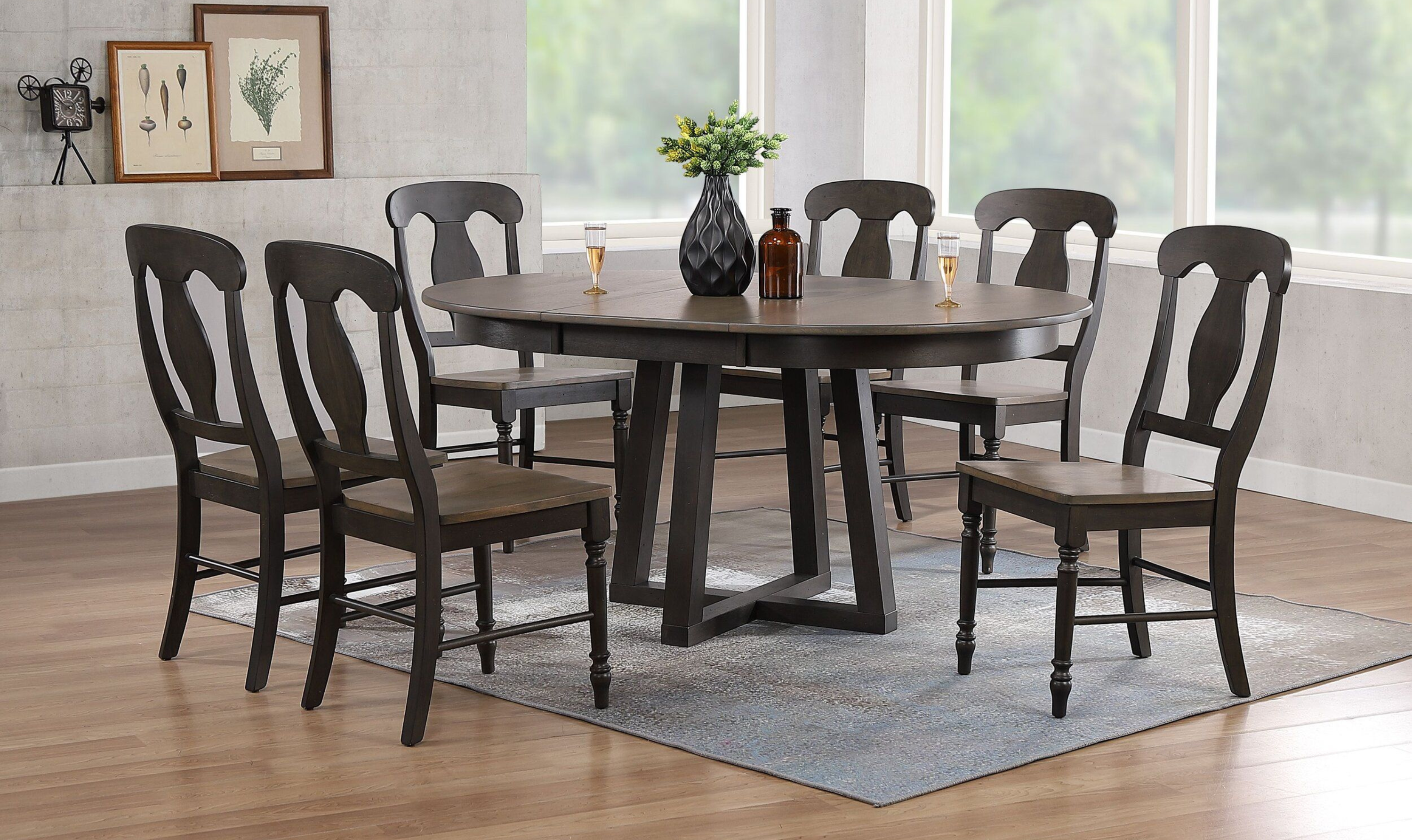Iconic Furniture Cross Antiqued Grey Stone Black Stone Napoleon Back Dining Set-jennifer furniture