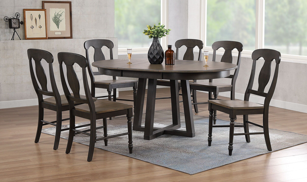 Iconic Furniture Cross Antiqued Grey Stone Black Stone Napoleon Back Dining Set-jennifer furniture