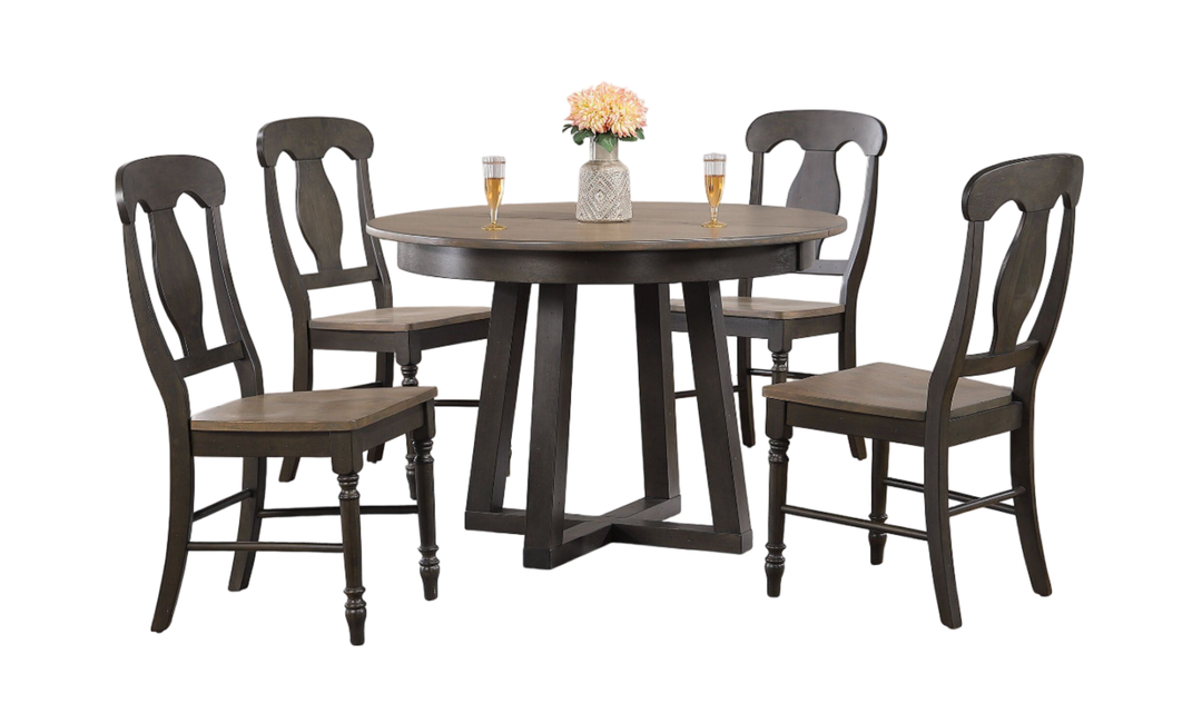Iconic Furniture Cross Antiqued Grey Stone Black Stone Napoleon Back Dining Set-jennifer furniture