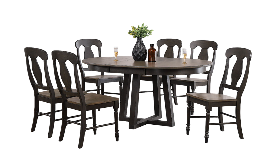 Iconic Furniture Cross Antiqued Grey Stone Black Stone Napoleon Back Dining Set-jennifer furniture