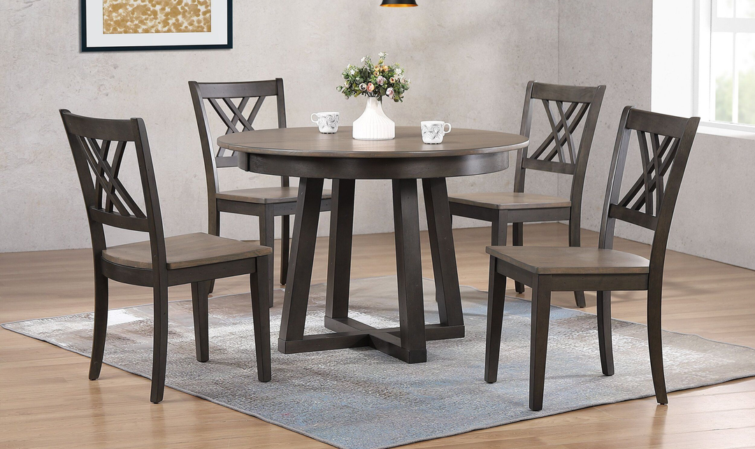 Iconic Furniture Cross Antiqued Grey Stone & Black Stone Double X-Back Dining Set-jennifer furniture