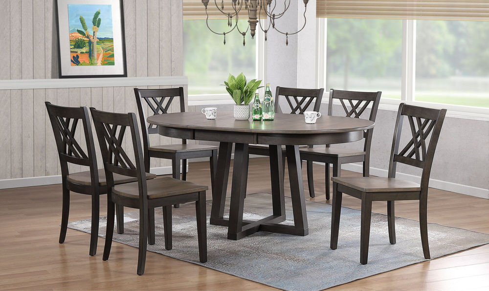 Iconic Furniture Cross Antiqued Grey Stone & Black Stone Double X-Back Dining Set-jennifer furniture