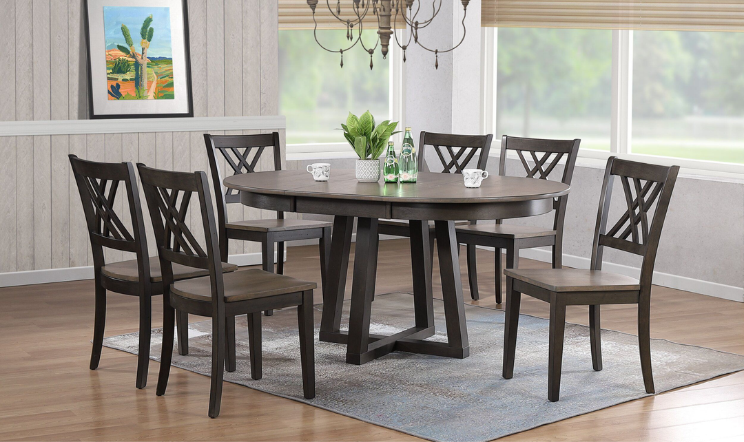 Iconic Furniture Cross Antiqued Grey Stone & Black Stone Double X-Back Dining Set-jennifer furniture