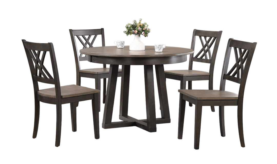 Iconic Furniture Cross Antiqued Grey Stone & Black Stone Double X-Back Dining Set-jennifer furniture