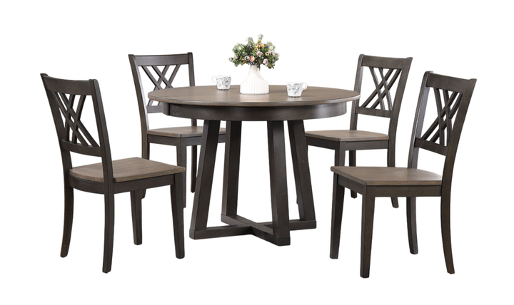 Iconic Furniture Cross Antiqued Grey Stone & Black Stone Double X-Back Dining Set-jennifer furniture