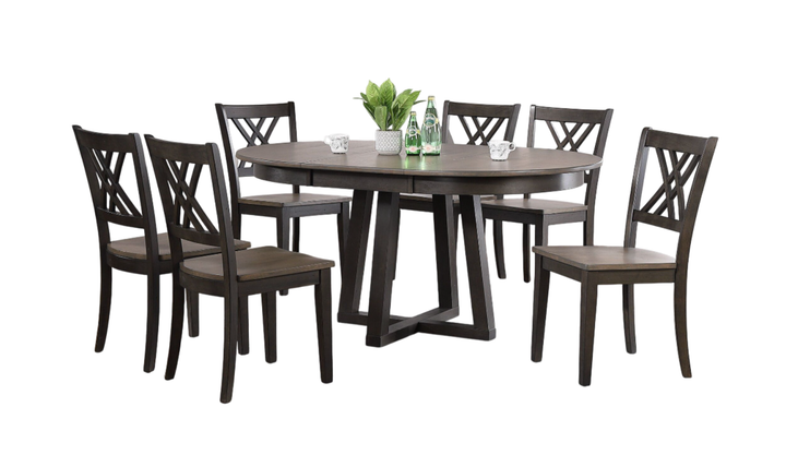 Iconic Furniture Cross Antiqued Grey Stone & Black Stone Double X-Back Dining Set-jennifer furniture
