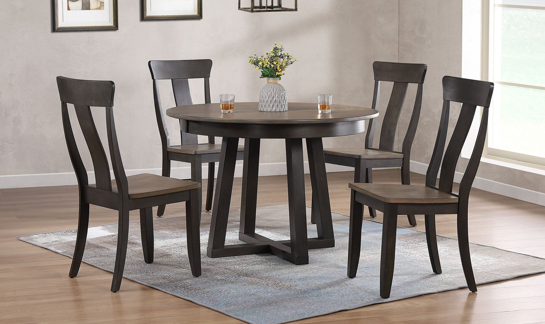 Iconic Furniture Cross Antiqued Grey Stone & Black Stone Panel Back Dining Set-jennifer furniture