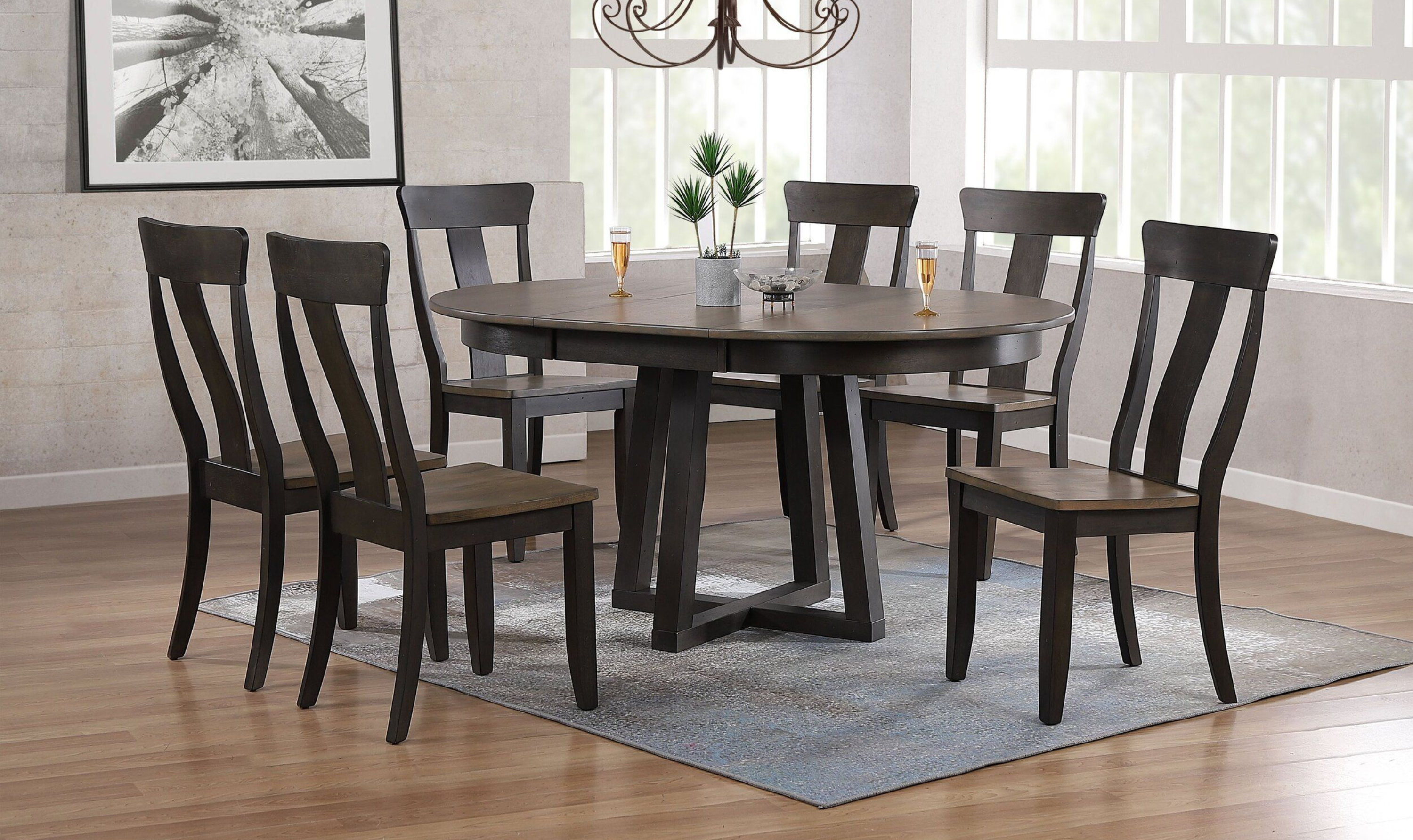 Iconic Furniture Cross Antiqued Grey Stone & Black Stone Panel Back Dining Set-jennifer furniture
