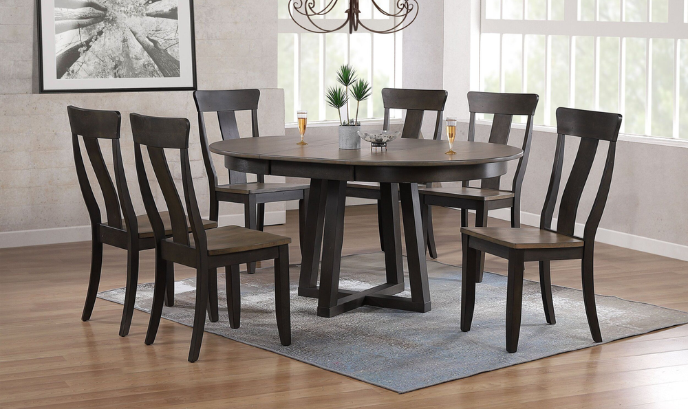 Iconic Furniture Cross Antiqued Grey Stone & Black Stone Panel Back Dining Set-jennifer furniture