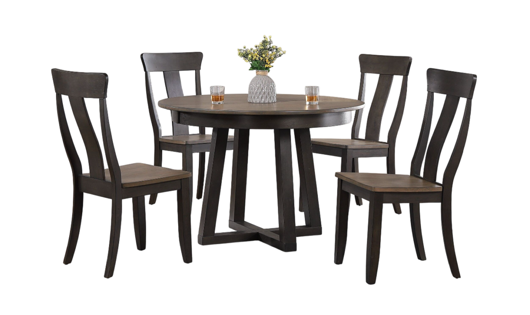 Iconic Furniture Cross Antiqued Grey Stone & Black Stone Panel Back Dining Set-jennifer furniture