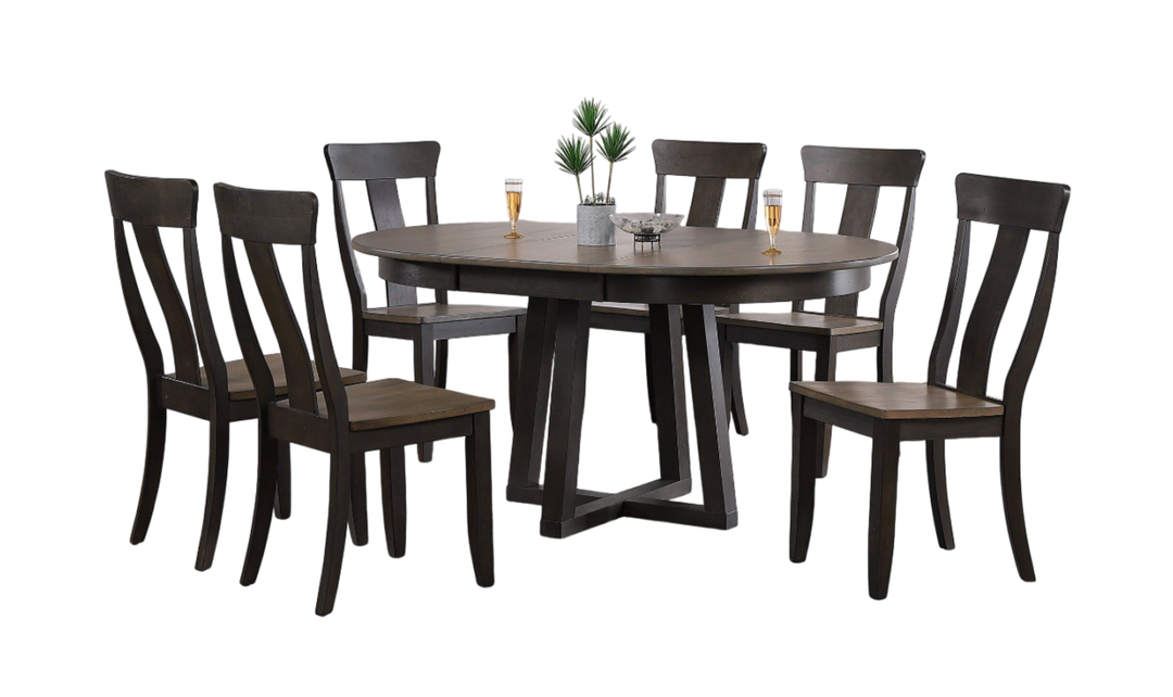 Iconic Furniture Cross Antiqued Grey Stone & Black Stone Panel Back Dining Set-jennifer furniture