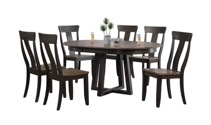 Iconic Furniture Cross Antiqued Grey Stone & Black Stone Panel Back Dining Set-jennifer furniture