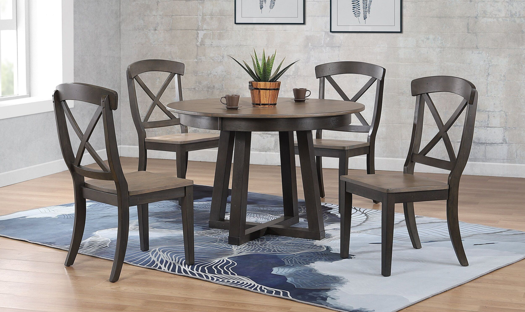 Iconic Furniture Cross Antiqued Grey Stone & Black Stone Transitional X-Back Dining Set-jennifer furniture
