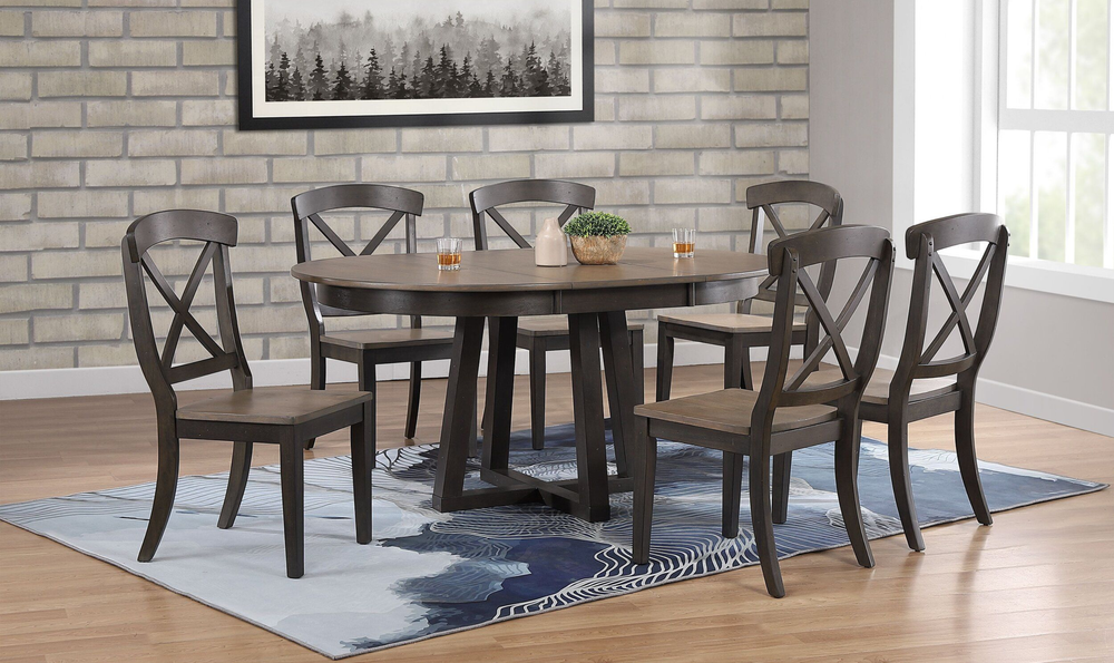 Iconic Furniture Cross Antiqued Grey Stone & Black Stone Transitional X-Back Dining Set-jennifer furniture