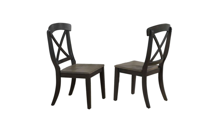 Iconic Furniture Cross Antiqued Grey Stone & Black Stone Transitional  X-Back Dining Set